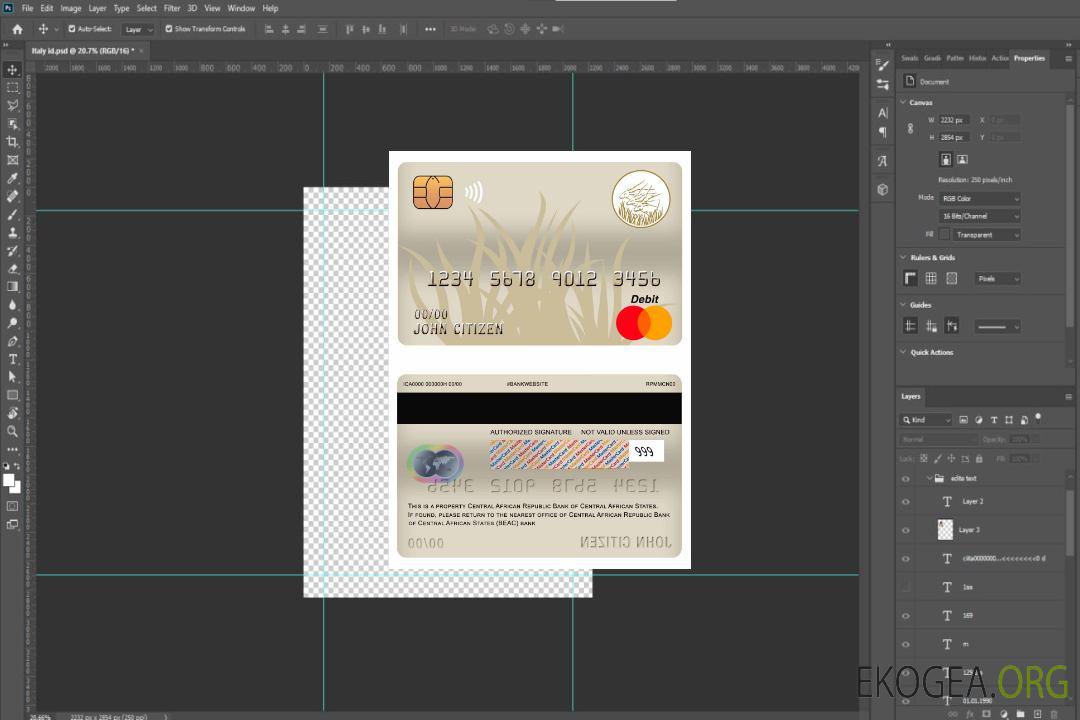 Carte de débit principale de la Banque des États de l'Afrique centrale (BEAC) de la République centrafricaine template